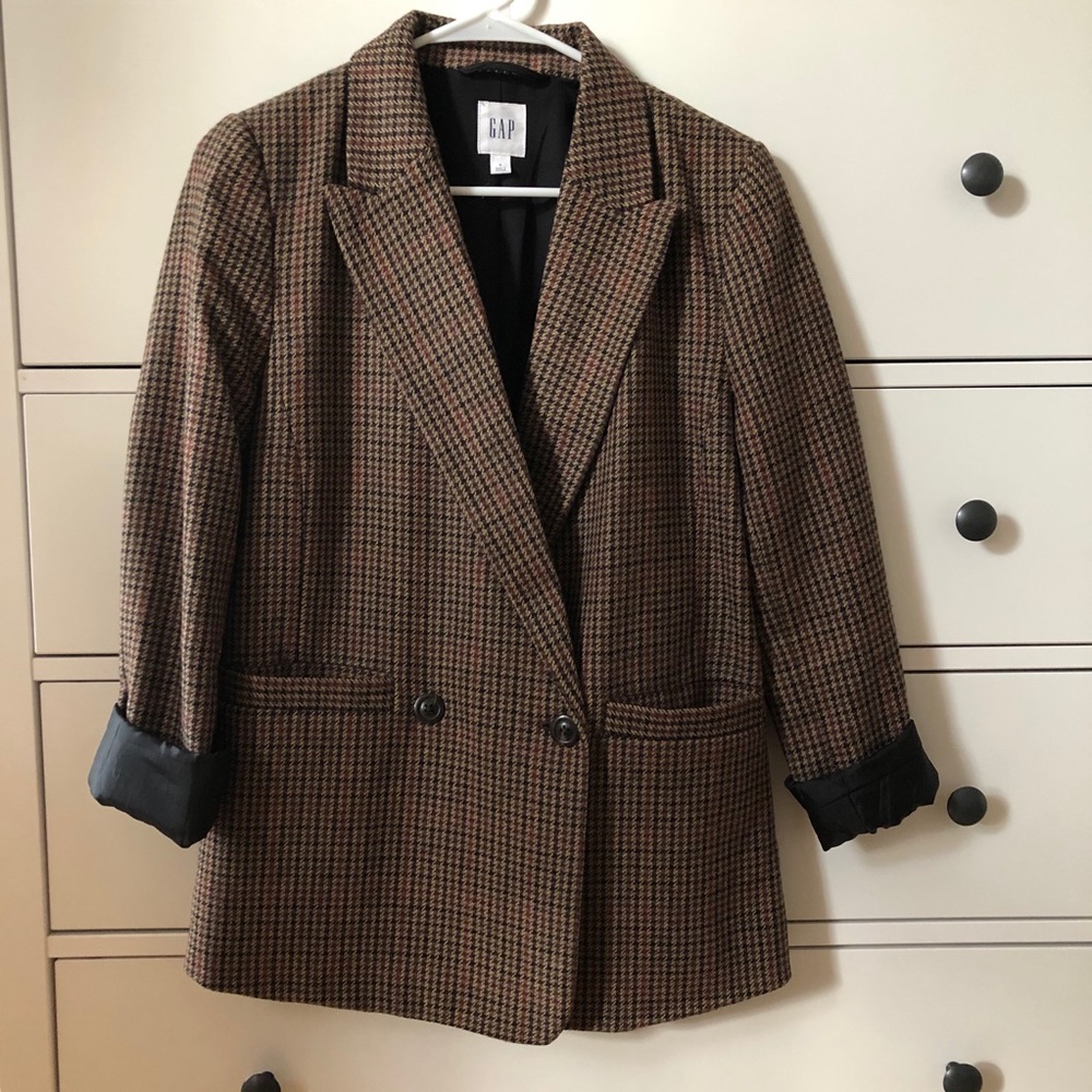 Gap Double Breasted Plaid Blazer